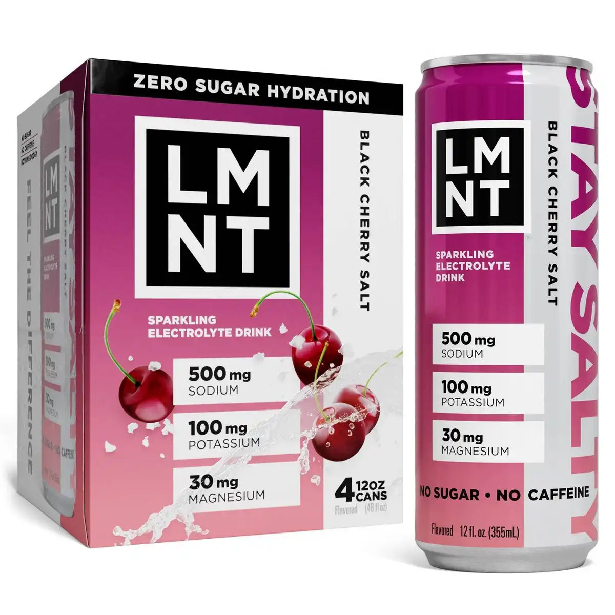 LMNT Zero Sugar Black Cherry Sparkling Electrolyte Drink - 4pk/12 fl oz Cans